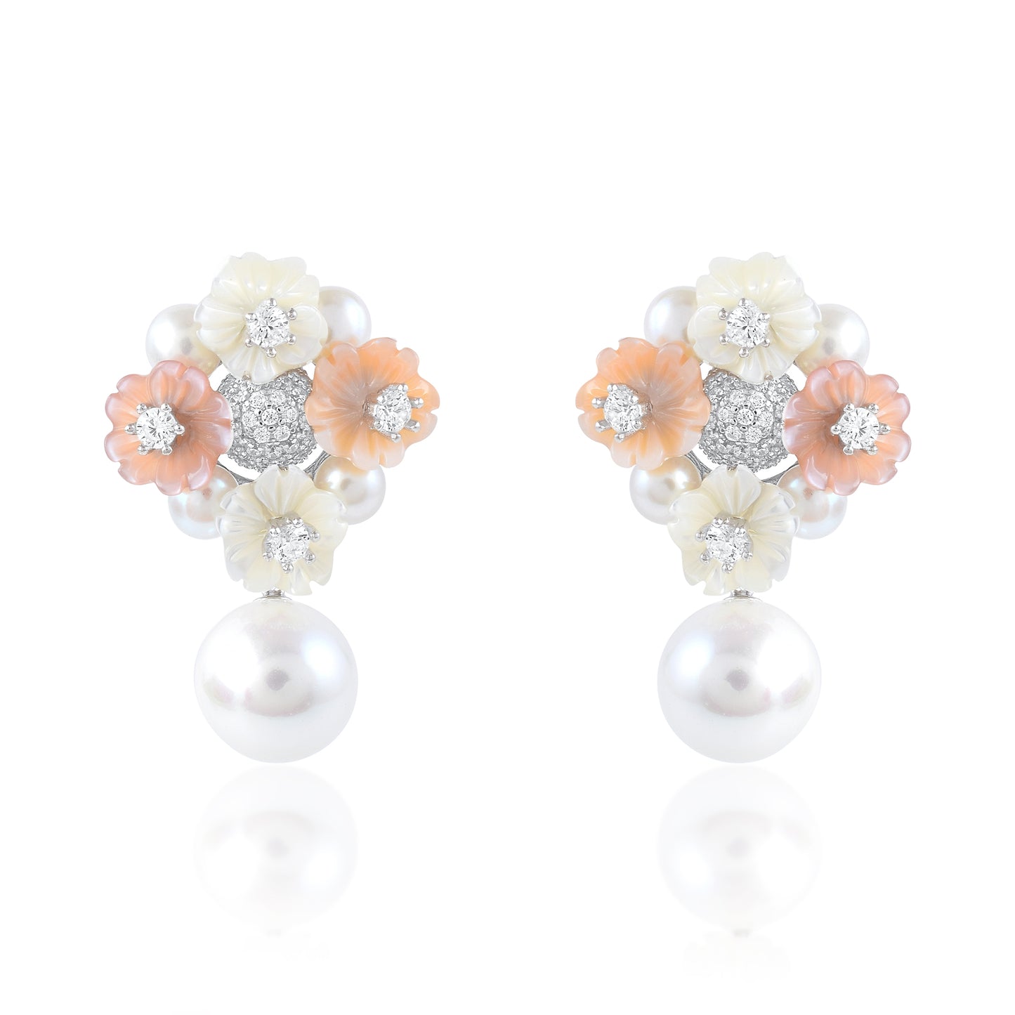 Ariva Silver Blossom Pearl Drop Earrings Ariva