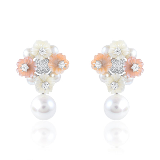Ariva Silver Blossom Pearl Drop Earrings Ariva