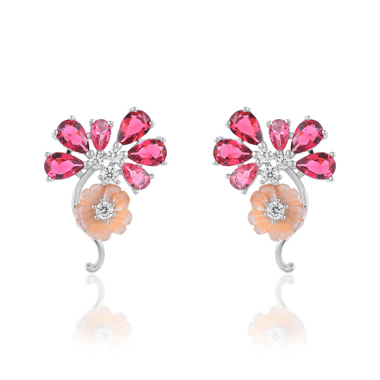 Ariva Silver Pink Blossom Stud Earrings Ariva