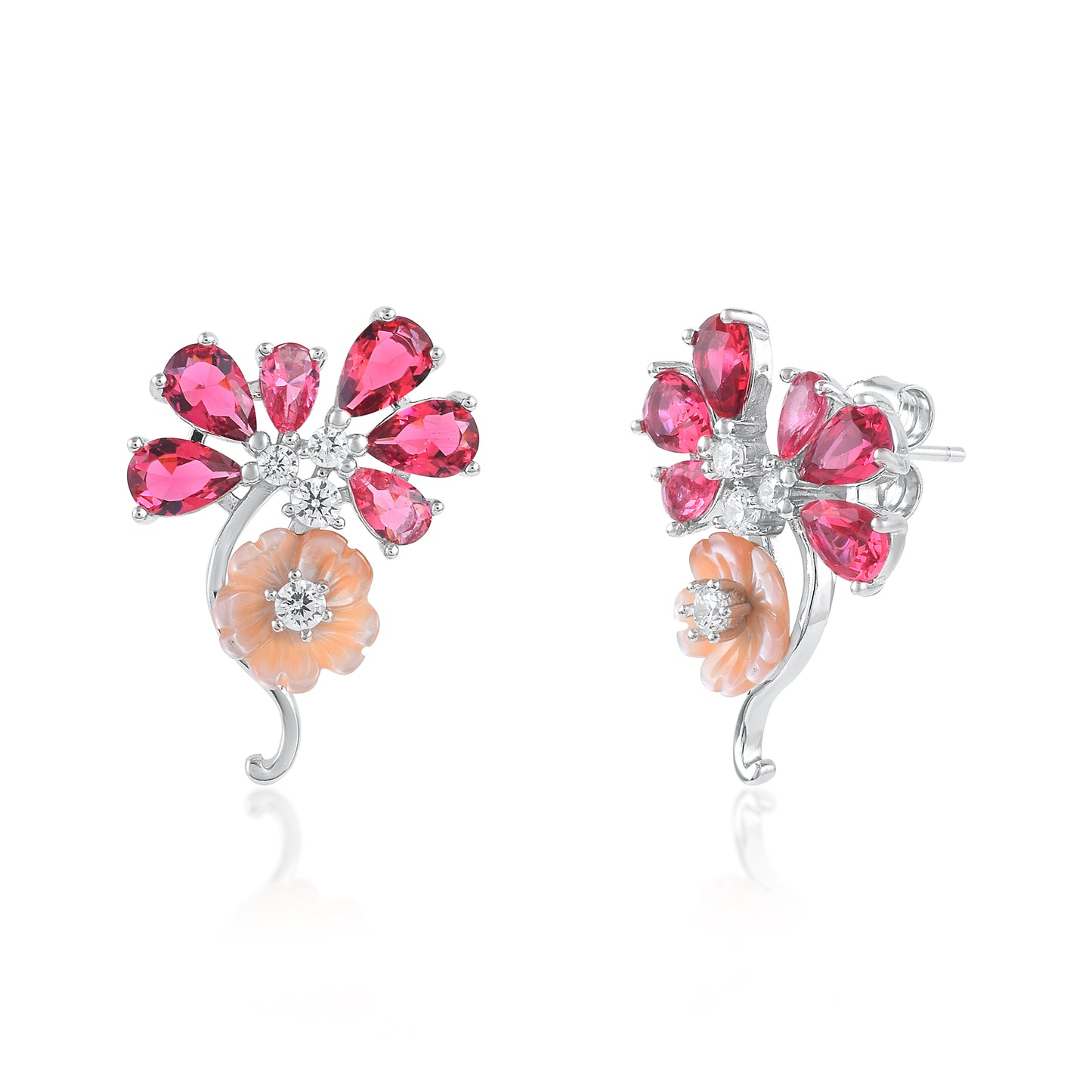 Ariva Silver Pink Blossom Stud Earrings Ariva