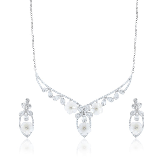Ariva Silver Blossom Statement Necklace Set Ariva