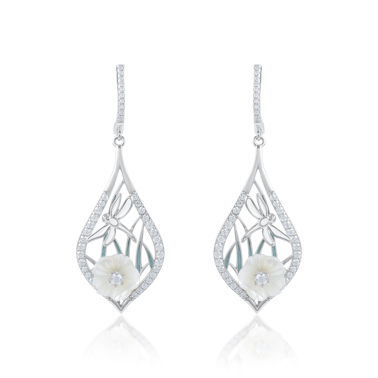 Ariva Silver Leafy Bloom Drop Earrings Ariva