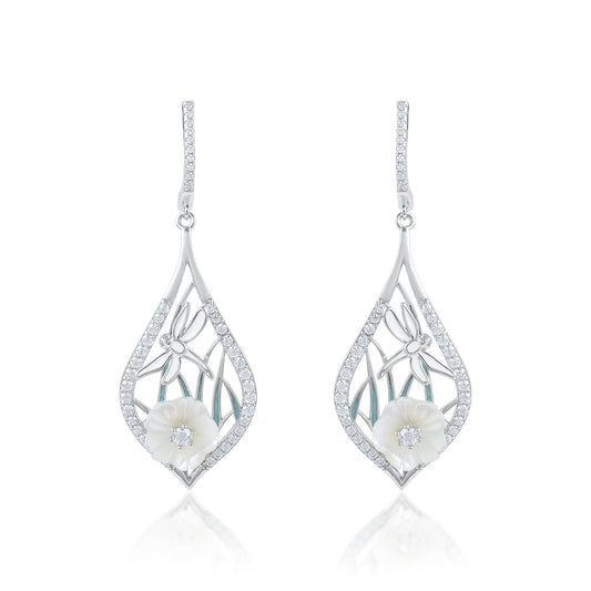 Ariva Silver Leafy Bloom Drop Earrings Ariva