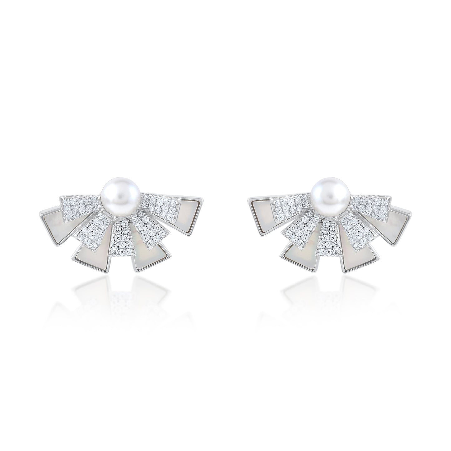 Ariva Silver Pearl Stud Earrings Ariva