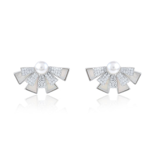 Ariva Silver Pearl Stud Earrings Ariva