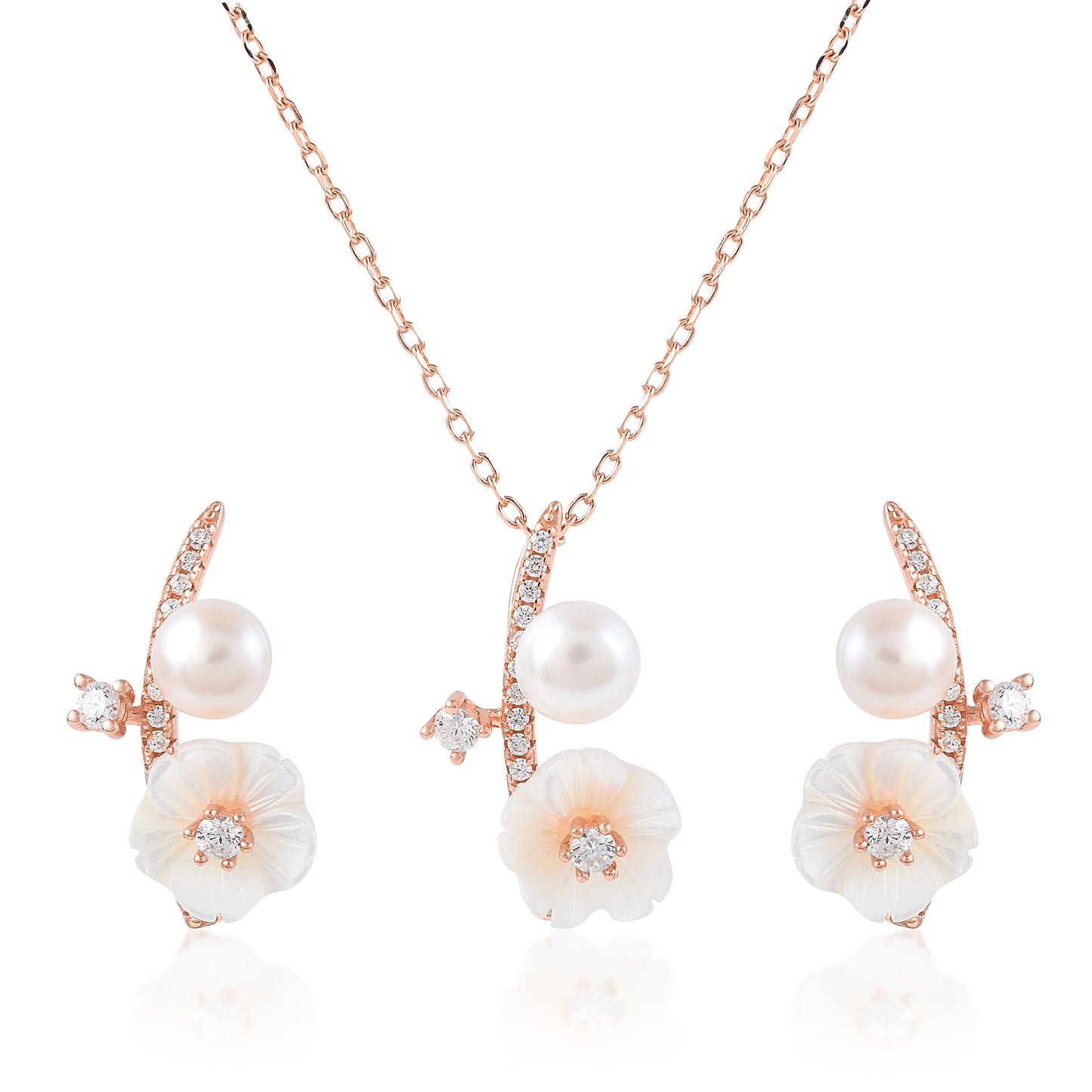 Ariva Rose Gold Pearl Blossom Pendant Set Ariva