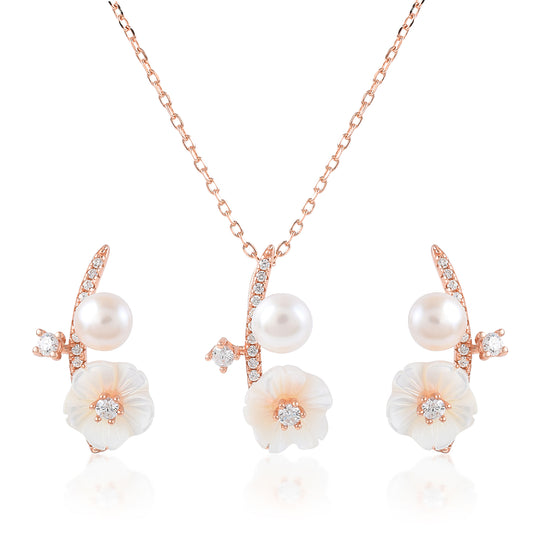 Ariva Rose Gold Pearl Blossom Pendant Set Ariva