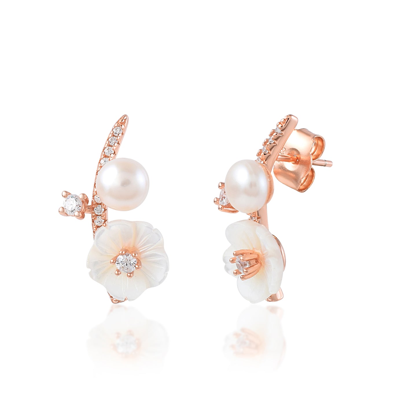 Ariva Silver Rose Gold Blossom Stud Earrings Ariva