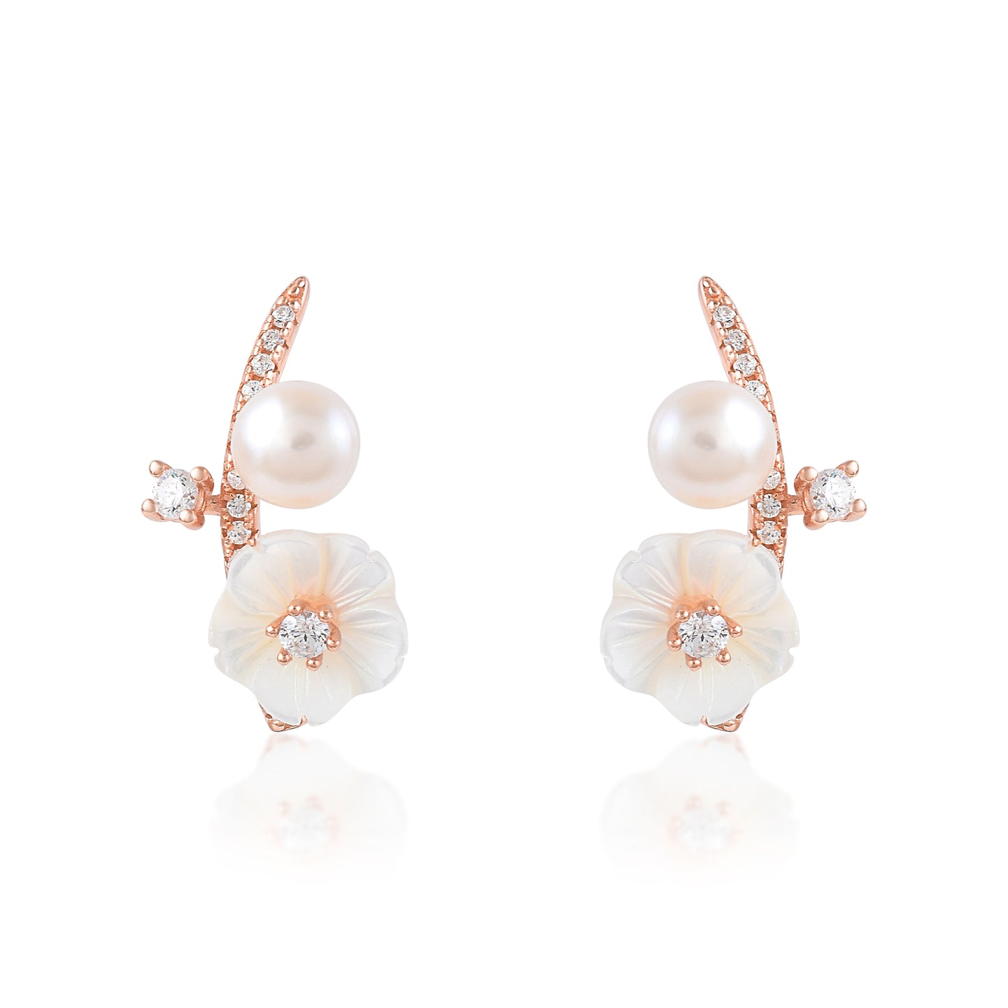 Ariva Silver Rose Gold Blossom Stud Earrings Ariva