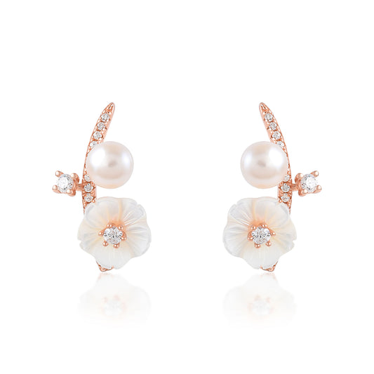 Ariva Silver Rose Gold Blossom Stud Earrings Ariva