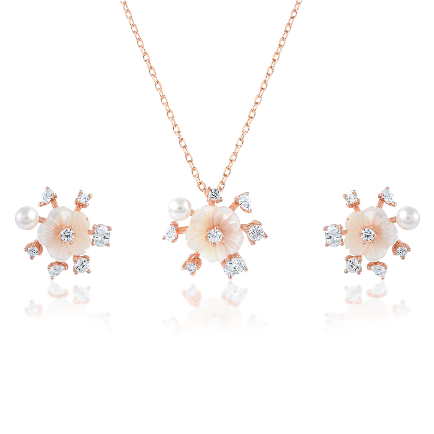 Ariva Rose Gold Floral Pendant Set Ariva