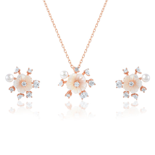 Ariva Rose Gold Floral Pendant Set Ariva