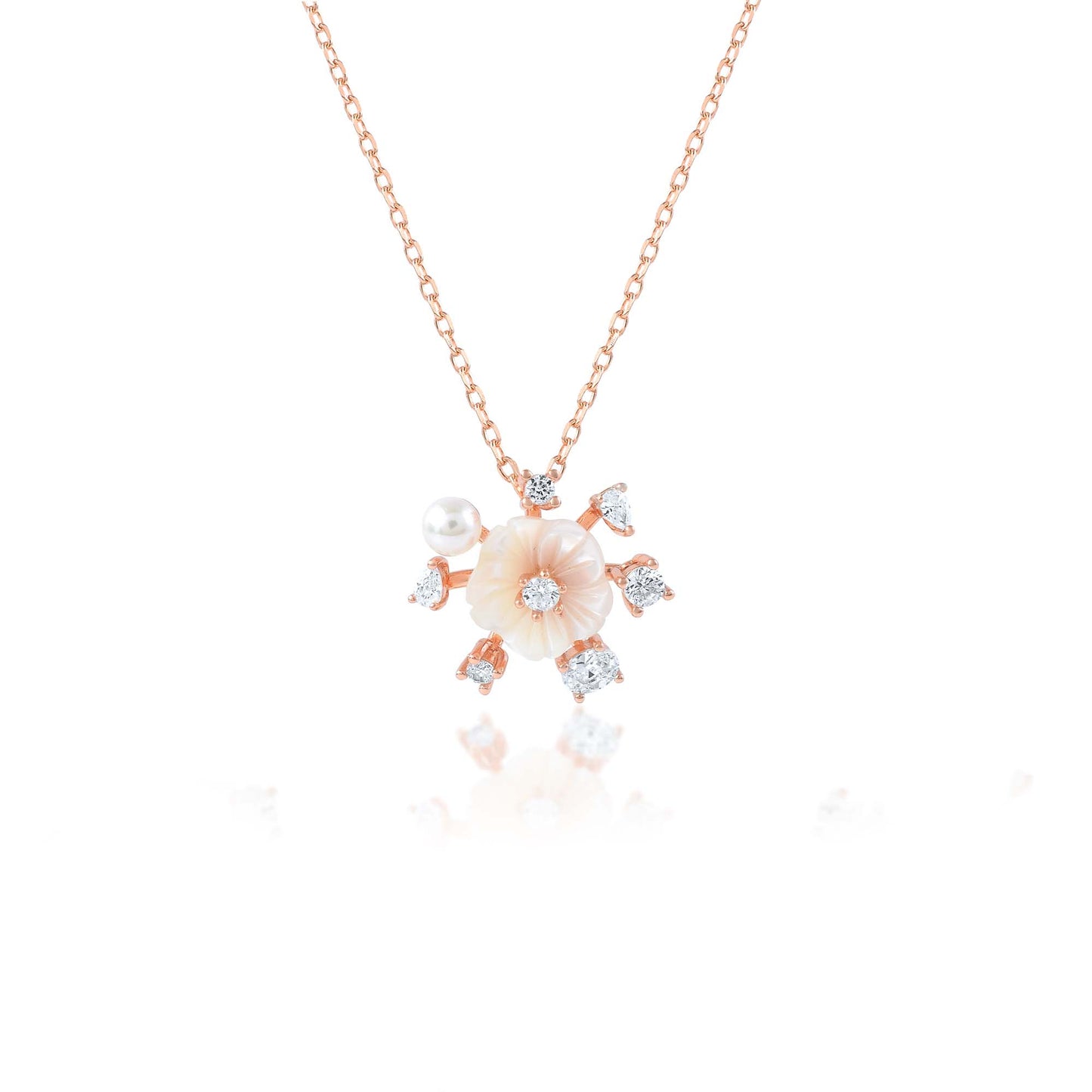 Ariva Silver Rose Gold Floral Pearl Necklace Ariva