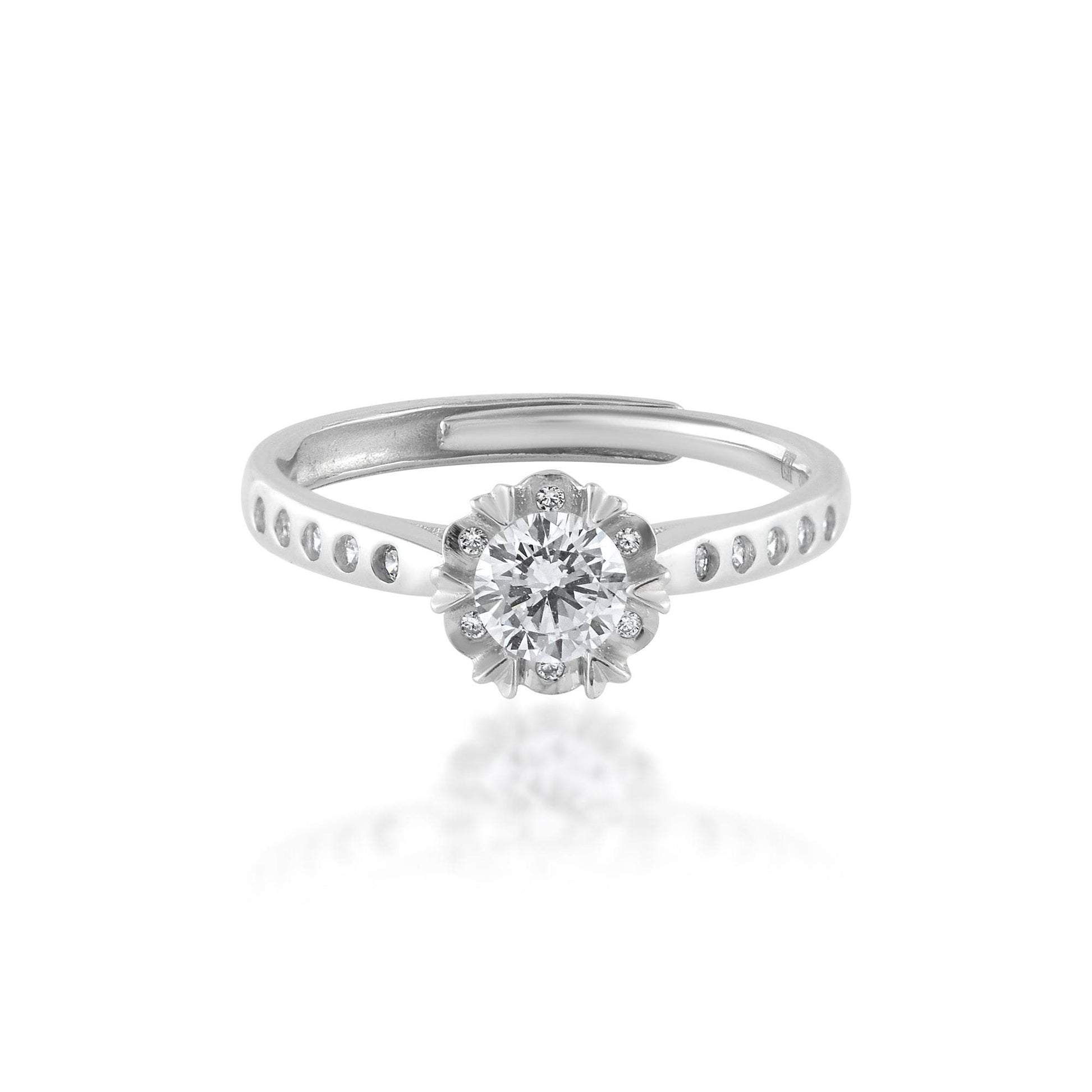 Ariva Silver Flower Engagement Ring - Ariva