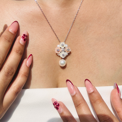 Ariva Silver Floral Pearl Pendant Necklace Ariva