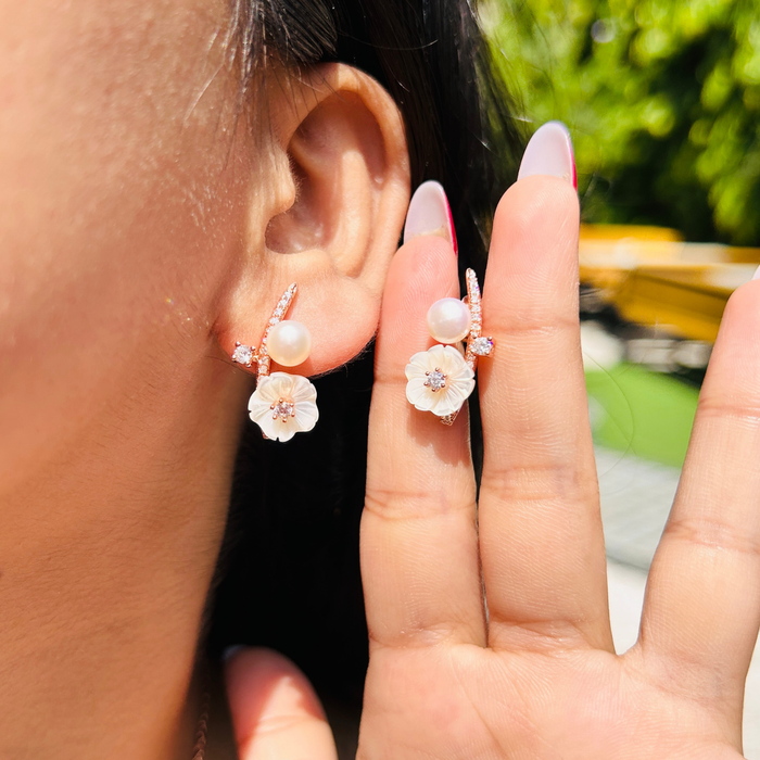 Ariva Silver Rose Gold Blossom Stud Earrings Ariva