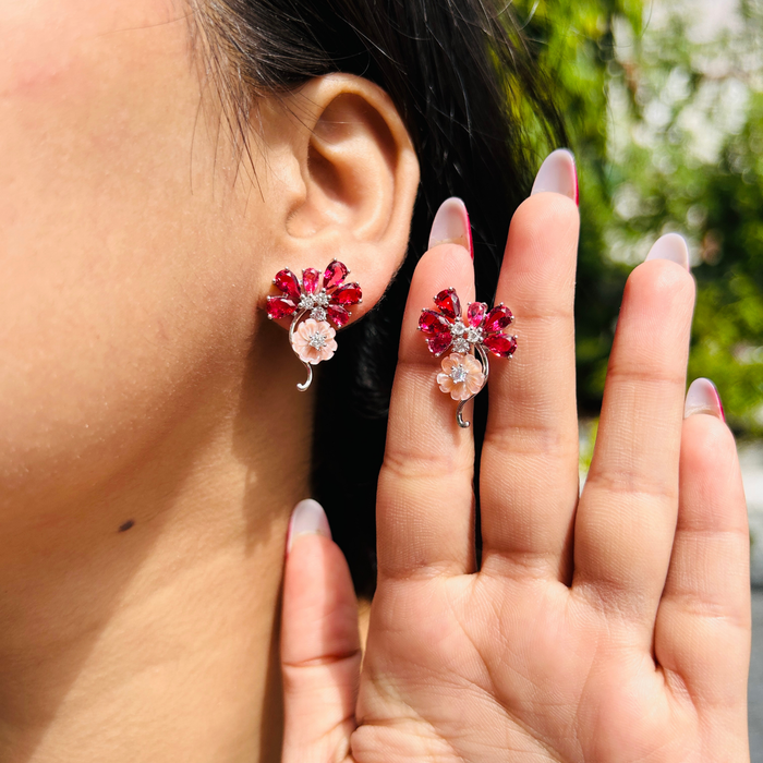 Ariva Silver Pink Blossom Stud Earrings Ariva
