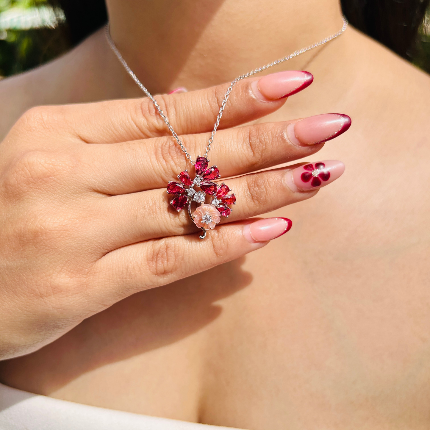 Ariva Silver Pink Blossom Necklace Ariva