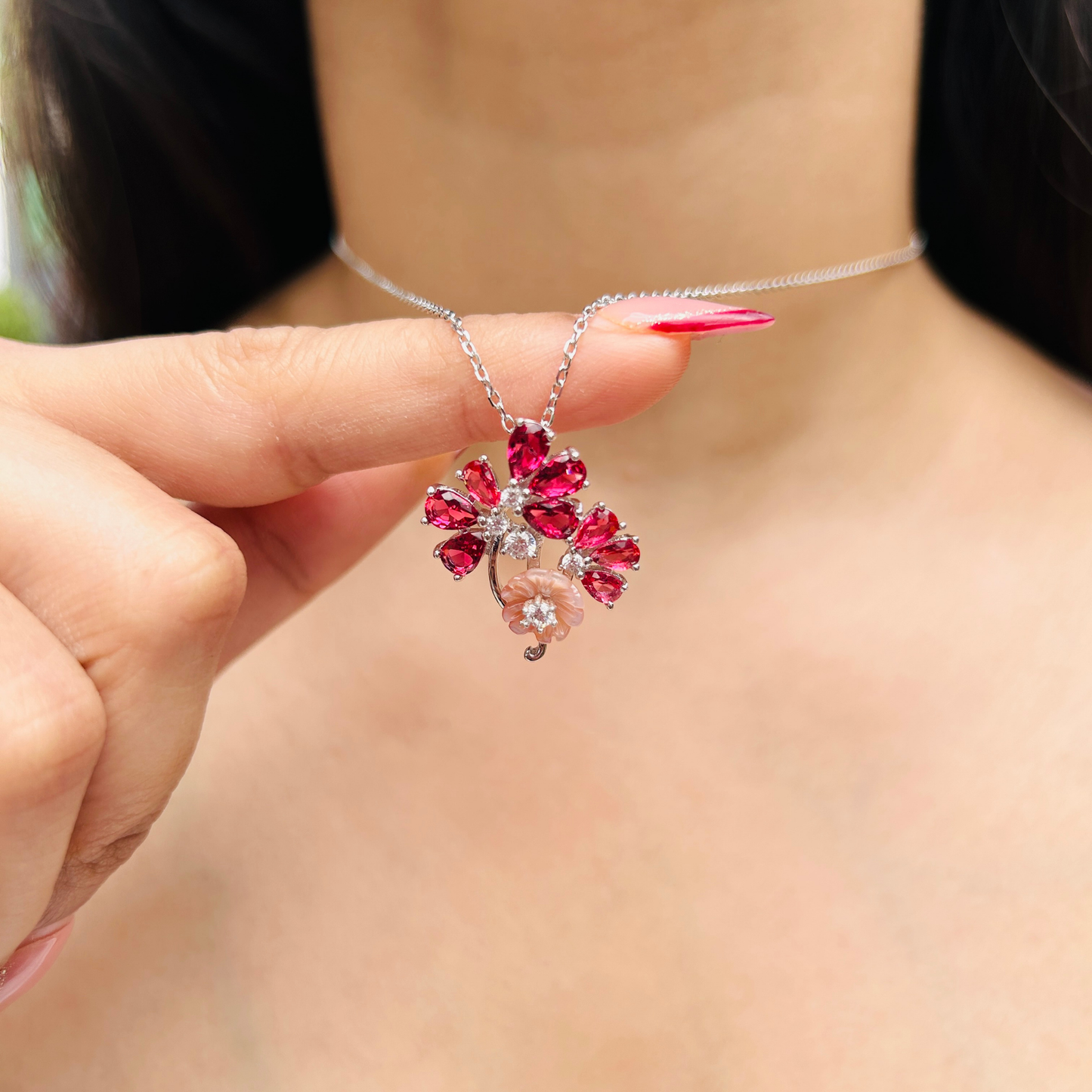 Ariva Silver Pink Blossom Necklace Ariva