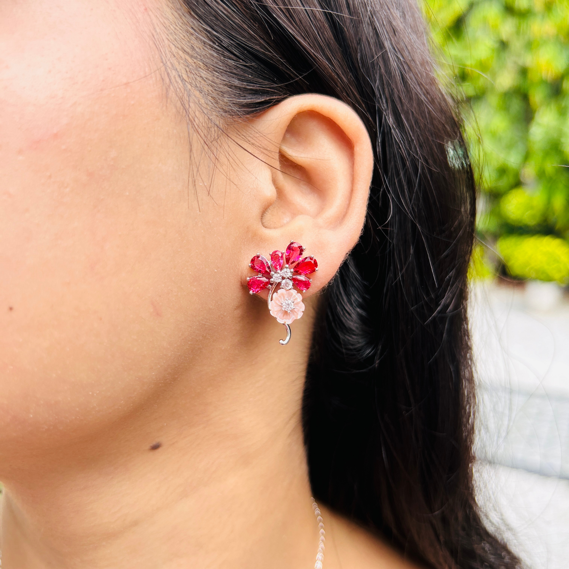 Ariva Silver Pink Blossom Stud Earrings Ariva