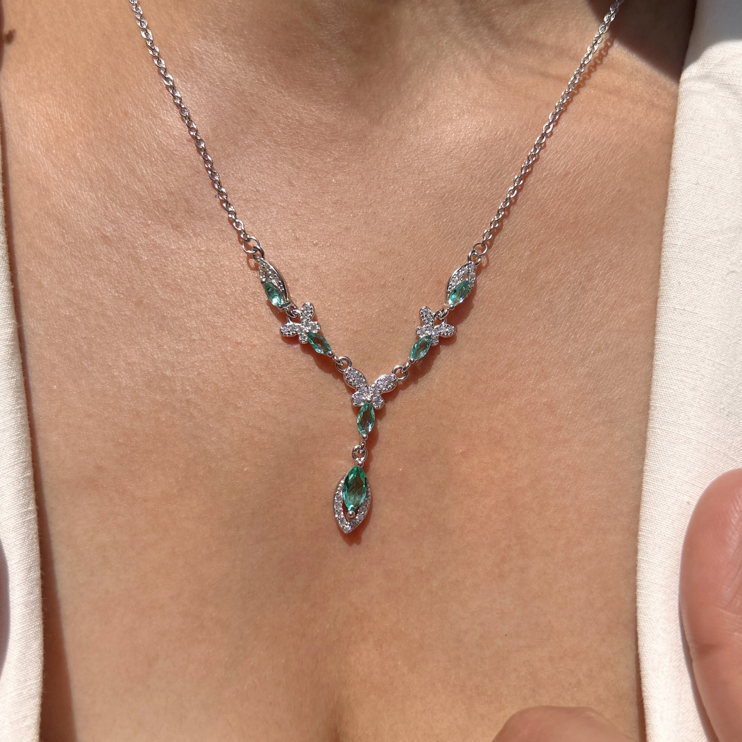 Ariva Silver Aqua Bloom Necklace Ariva