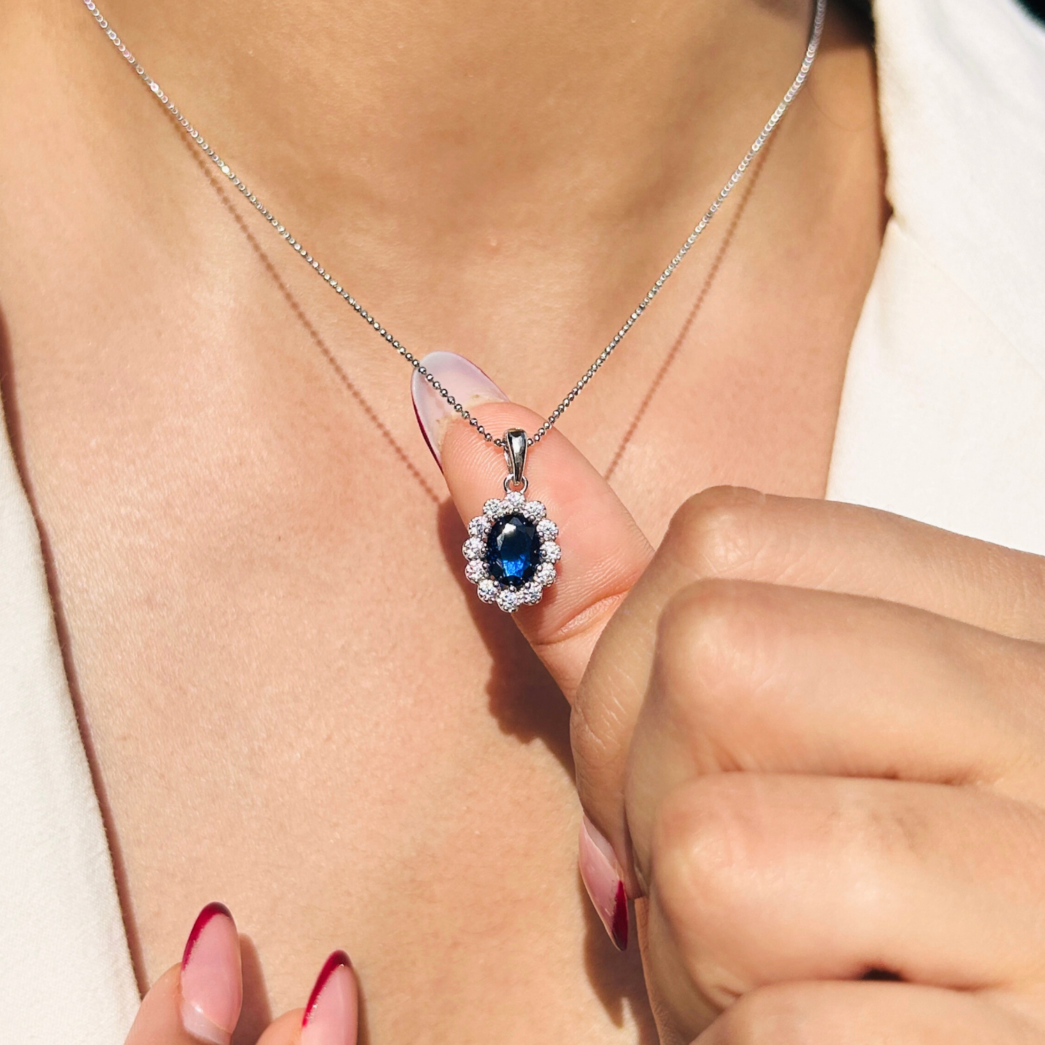 Ariva Silver Royal Blue Halo Pendant Ariva