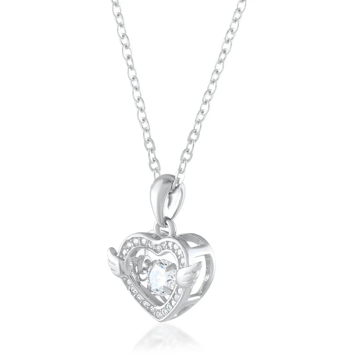 Ariva Silver Dancing Diamond Heart Pendant with Link Chain - Ariva 