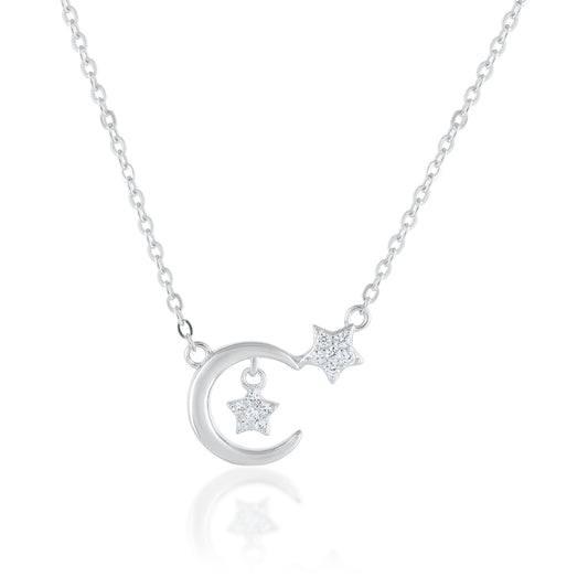 925 Silver Ariva Silver Moon and Star Necklace
