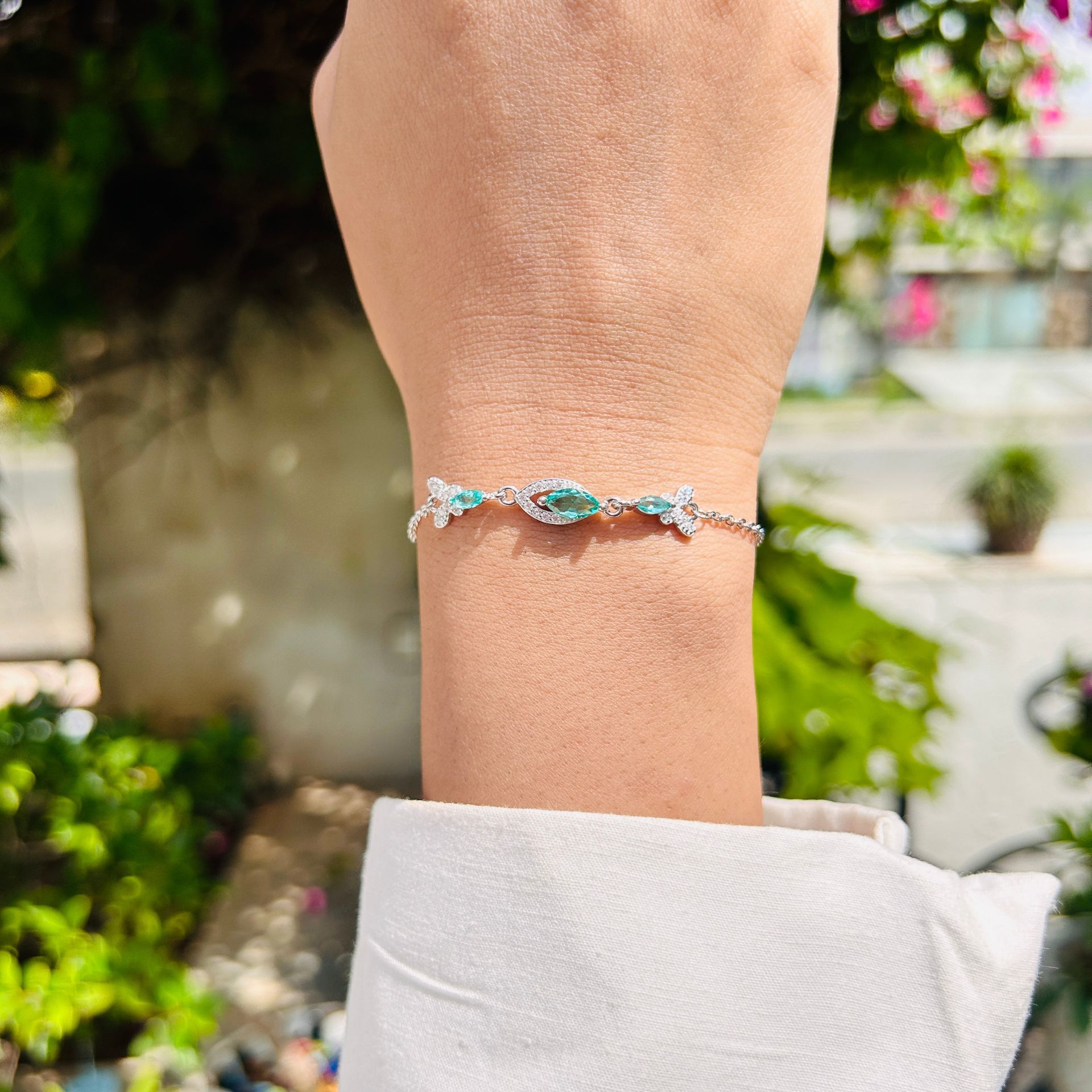 Ariva Silver Aqua Blossom Bracelet Ariva