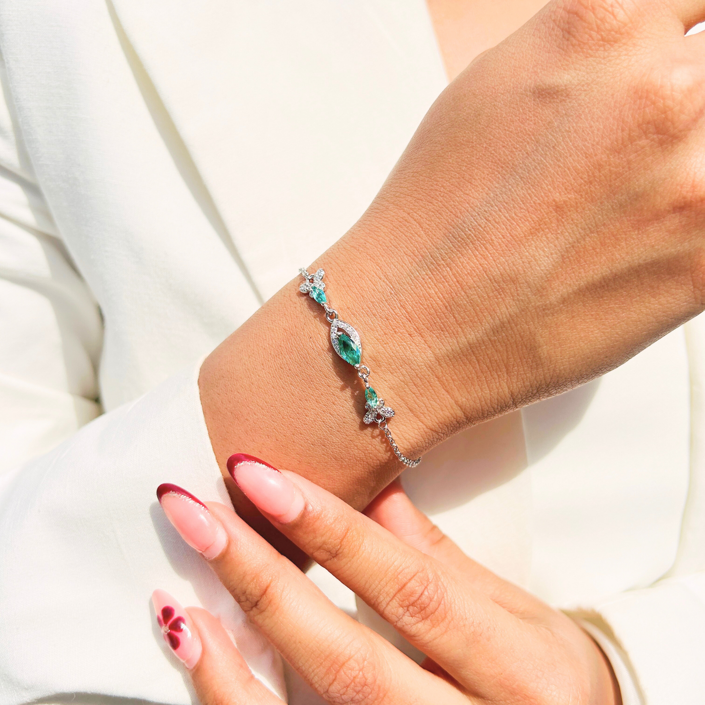 Ariva Silver Aqua Blossom Bracelet Ariva
