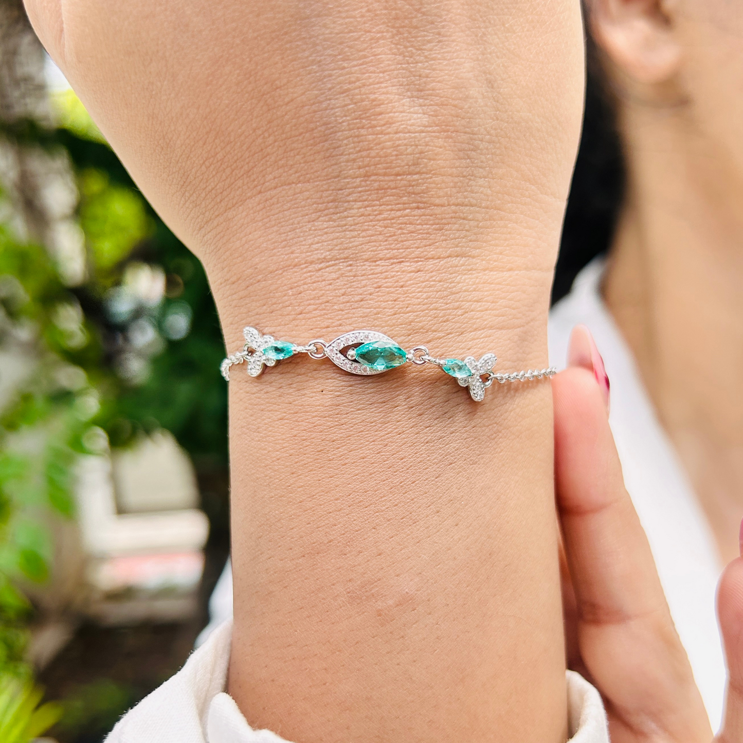 Ariva Silver Aqua Blossom Bracelet Ariva