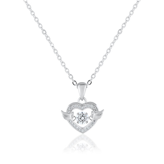 925 Silver Ariva Silver Dancing Diamond Heart Pendant with Link Chain