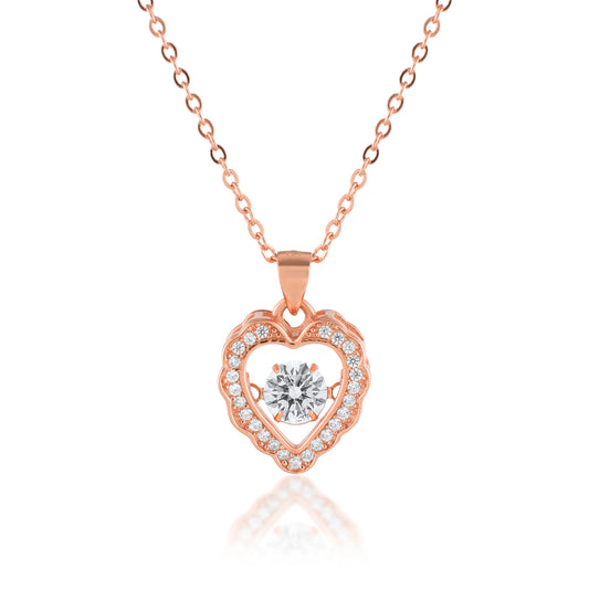 925 Silver Ariva Silver Dancing Heart Rose Gold Pendant with Link Chain