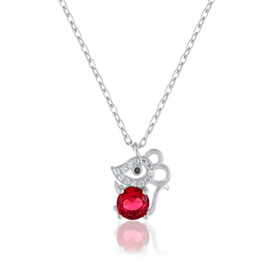 Ariva Silver Red Mouse Pendant with link chain