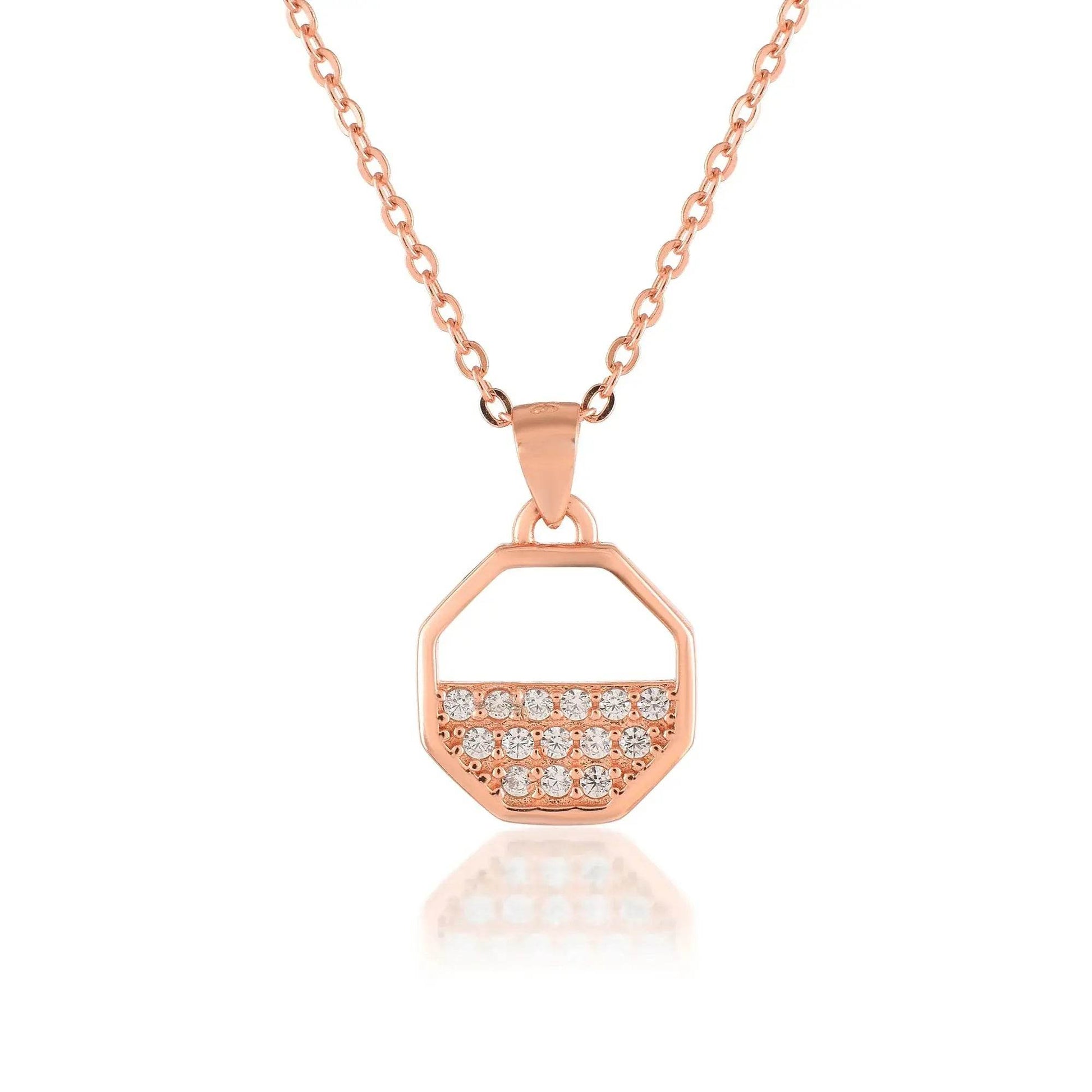 Ariva Silver Rose Gold leaf motifs Pendent with Link Chain - Ariva 