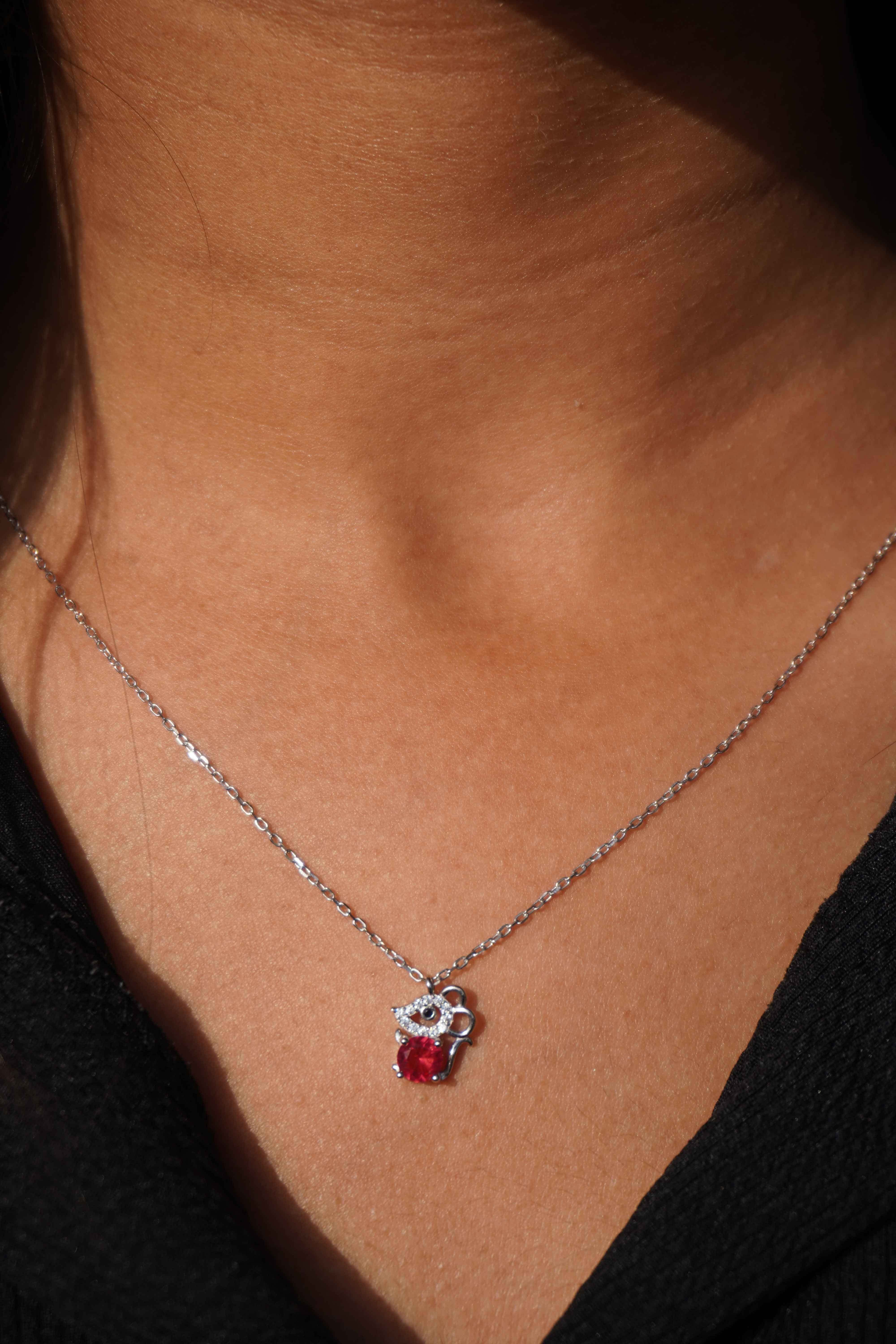 Ariva Silver Red Mouse Pendant with link chain