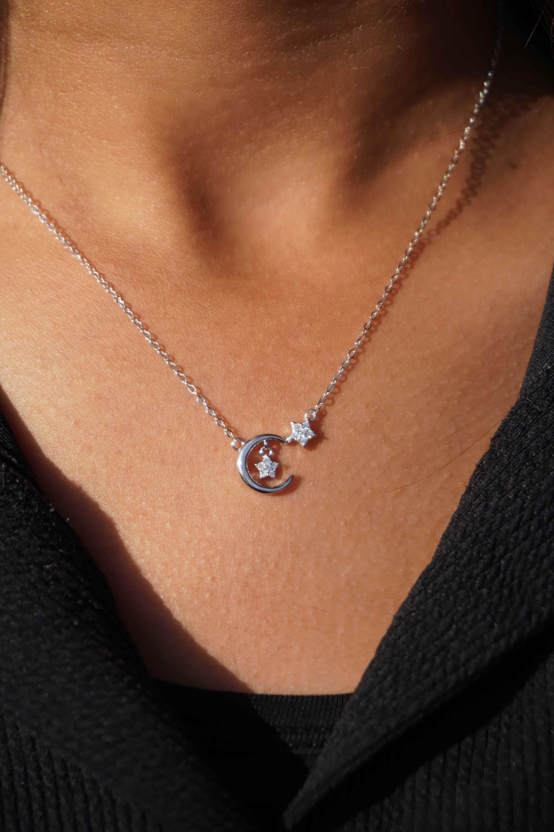 Ariva Silver Moon and Star Necklace - Ariva 