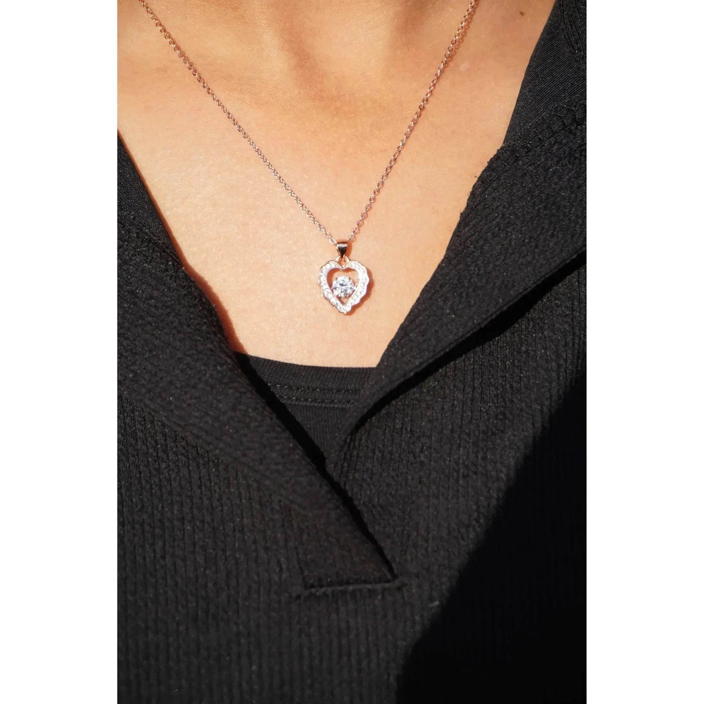 Ariva Silver Dancing Heart Rose Gold Pendant with Link Chain - Ariva 