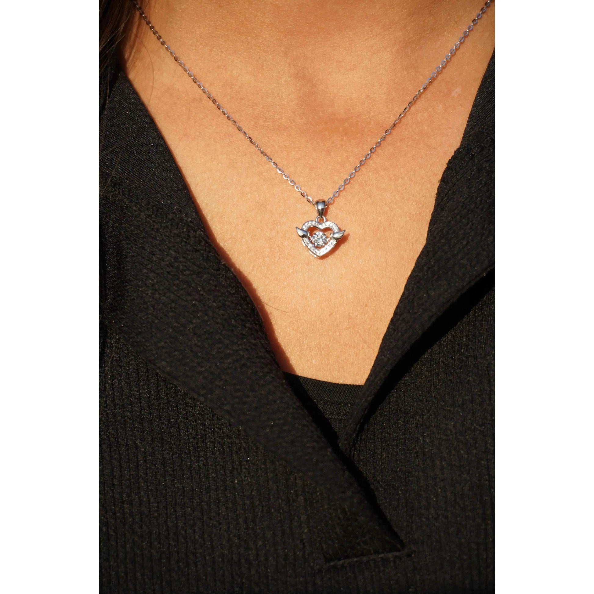 Ariva Silver Dancing Diamond Heart Pendant with Link Chain - Ariva 