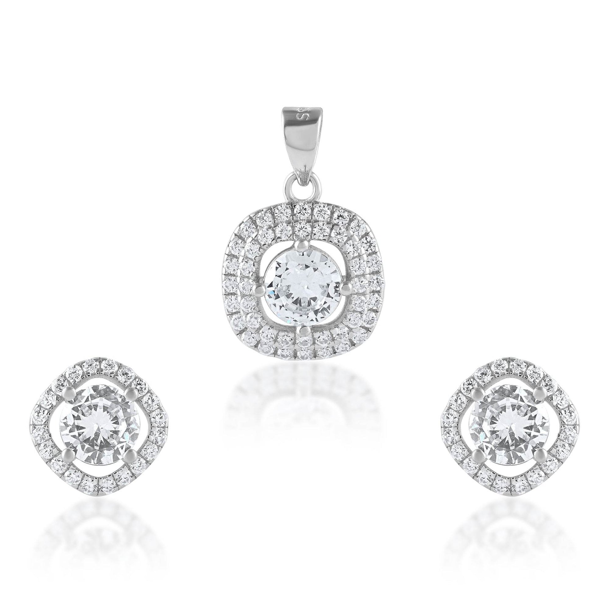 Ariva Silver Cubic Zirconia-Studded Pendant Set - Ariva 