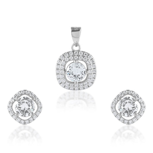 Ariva Silver Cubic Zirconia-Studded Pendant Set - Ariva 
