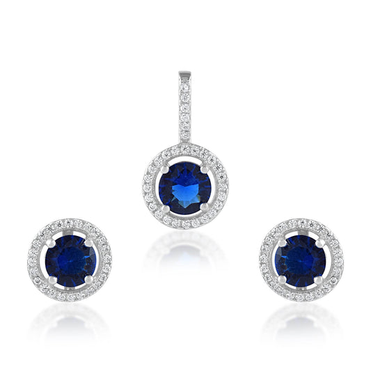 Ariva Silver Blue Studded Pendant Set - Ariva 