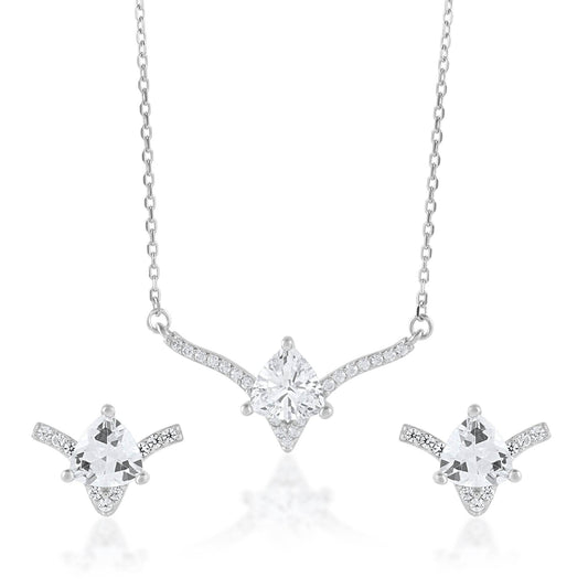Ariva Silver Zirconia Studded Pendant Set - Ariva 