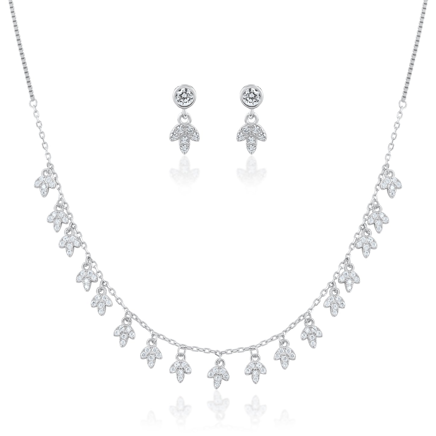 Ariva Silver Sparkle Blossom Necklace Set Ariva