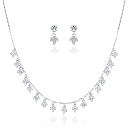 Ariva Silver Sparkle Blossom Necklace Set Ariva