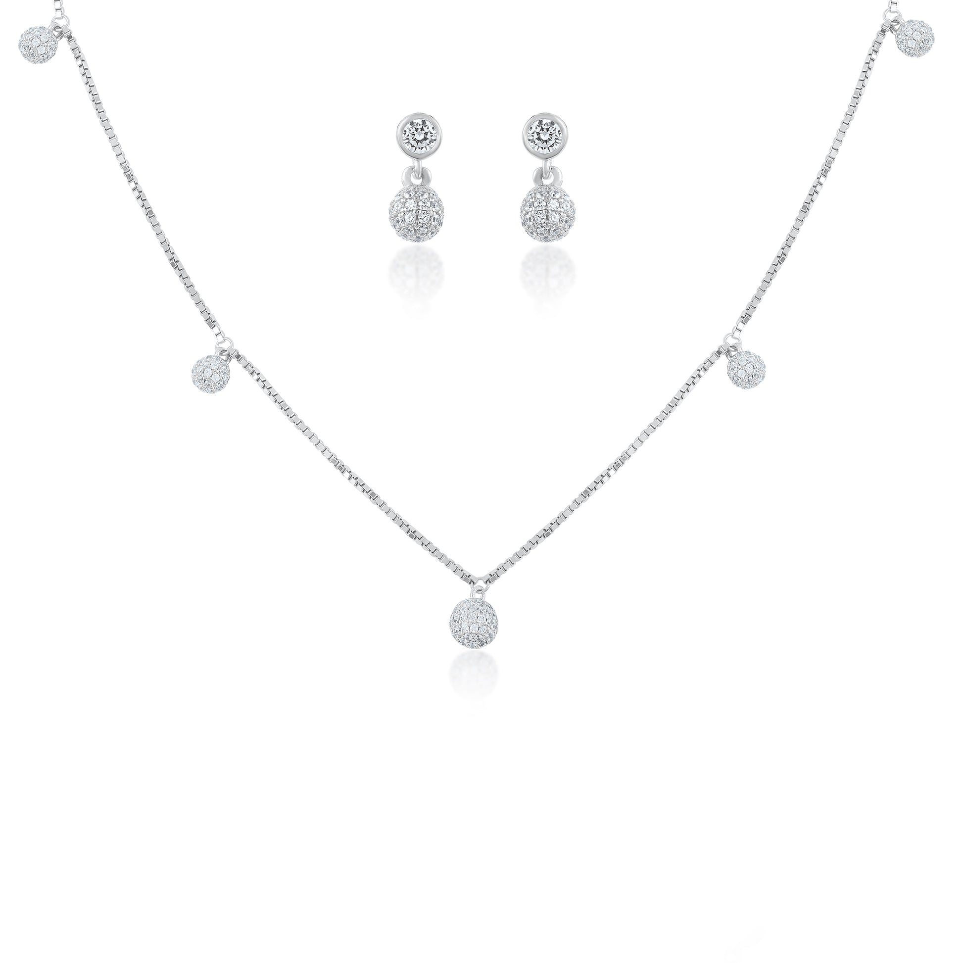 Ariva Silver Sparkle Drop Necklace Set Ariva