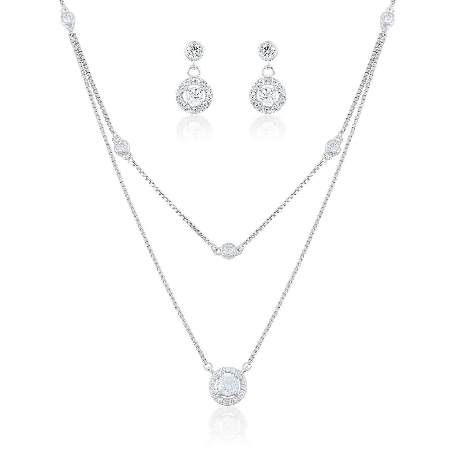 Ariva Silver Double Layered Necklace Set Ariva