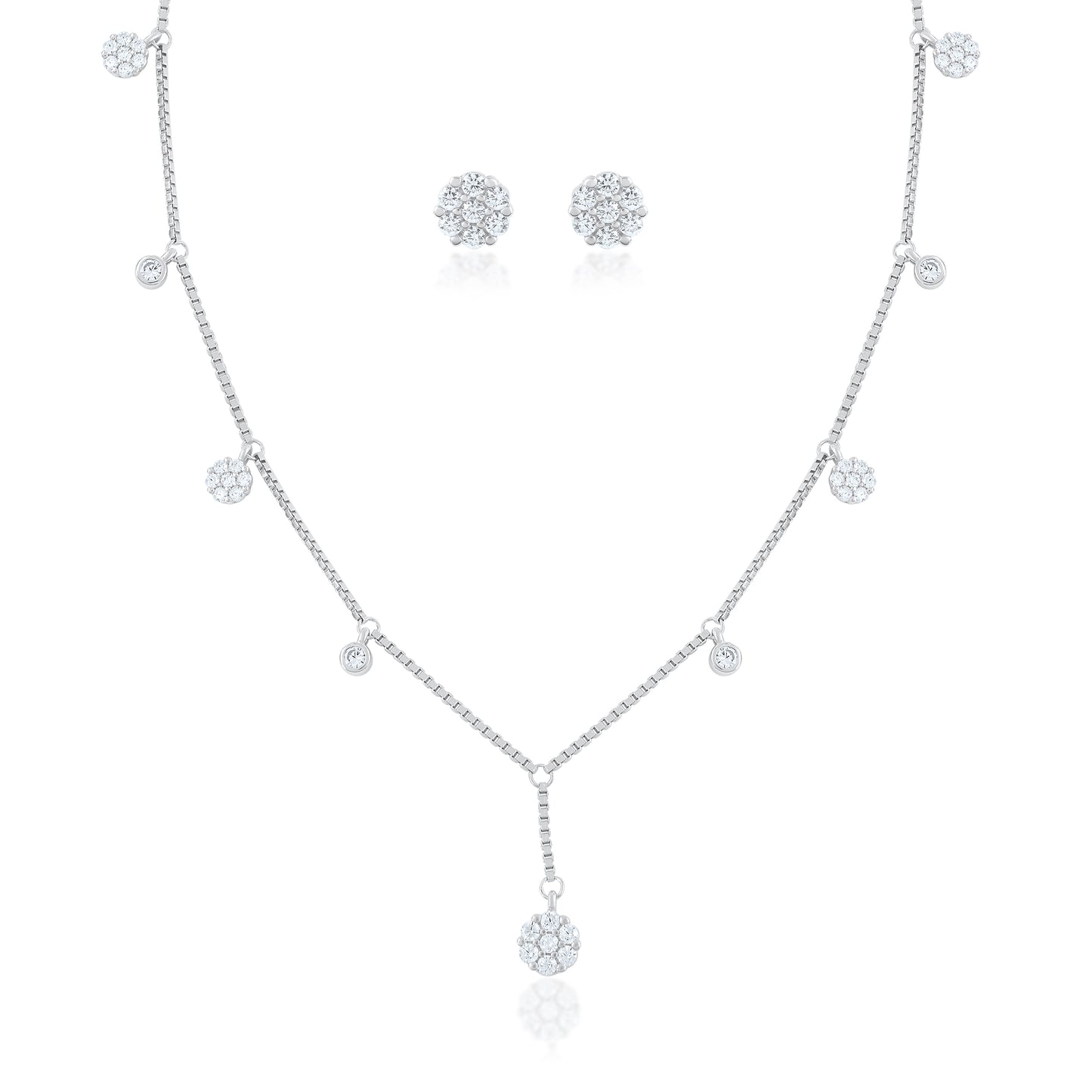 Ariva Silver Cluster Drop Necklace Set Ariva
