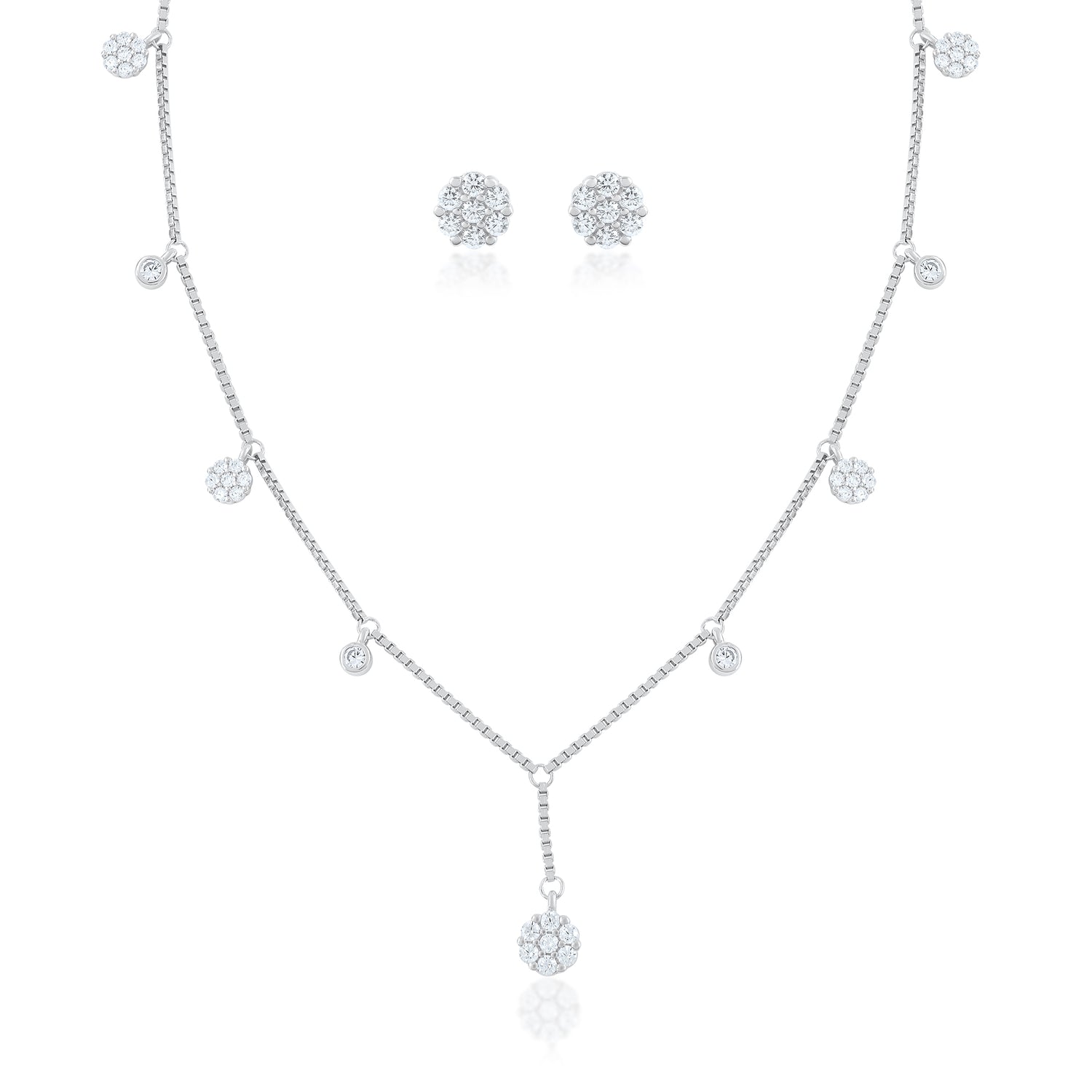 Ariva Silver Cluster Drop Necklace Set Ariva