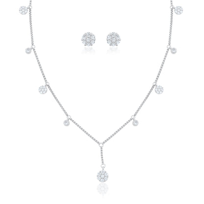 Ariva Silver Cluster Drop Necklace Set Ariva